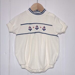 VINTAGE 90s HEALTHTEX VGUC Embroidered Nautical Anchor Ribbed Bubble